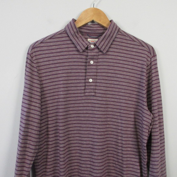 Faherty Freemont Stripe Polo Shirt Men M Long Sleeve Pima Cotton Casual 260 - Picture 6 of 9
